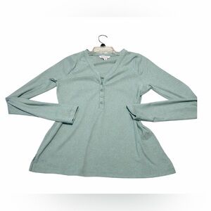 Athleta Women's Long Sleeve Uptempo Ribbed Henley Shirt Med Stretchy Sage Teal